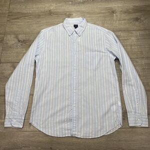J Crew Shirt Mens Large Blue White Striped Button Down Long Sleeve Preppy Casual